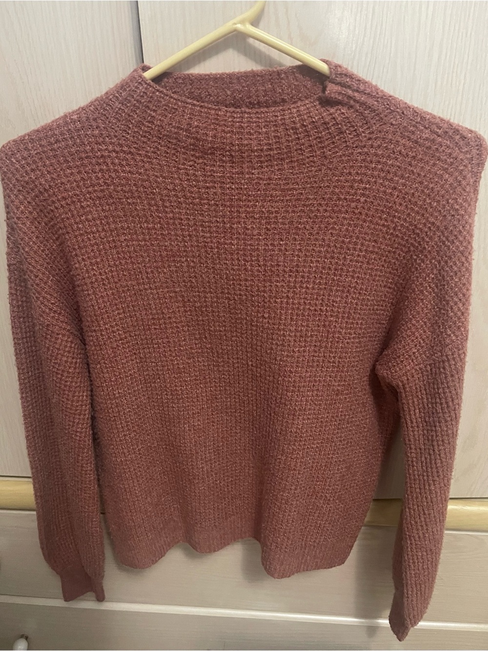 Pink Rose Waffle Knit Crewneck Sweater in Dusty Rose